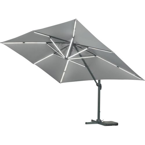 Parasol Jardin Déporté LED Alu "sun 3 Luxe" - Carré - 3 X 3 M - Coloris Gris - Dalles Lestées Inclus
