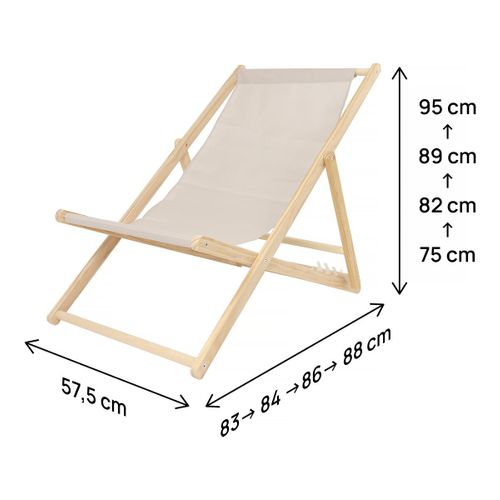 Lot De 2 Transats En Bois "chilienne" - 107 X 56.5 X 81 Cm - Ecru