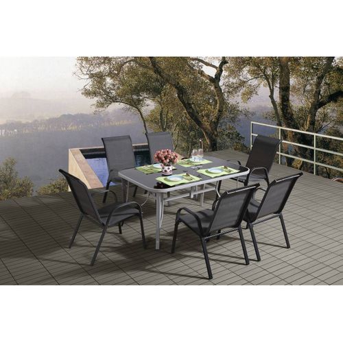 Table Et Chaises De Jardin En Textilène "cordoba + Porto" 6 Personnes Gris Foncé