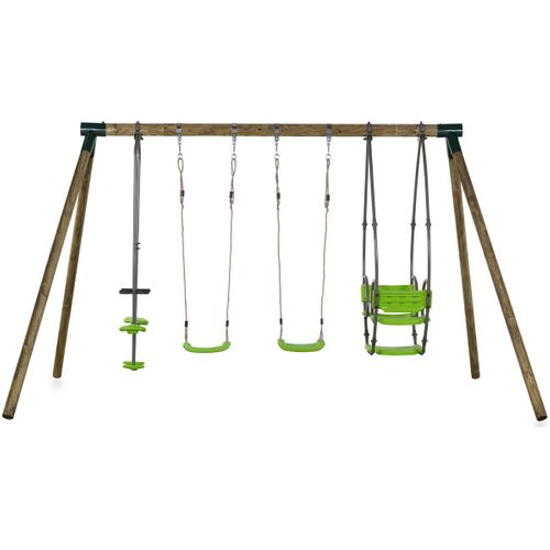 Portique Bois "nelio" - Avec 2 Balançoires , 1 Vis-à-vis Et 1 Nacelle.