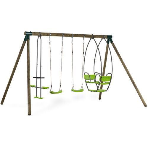 Portique Bois "nelio" - Avec 2 Balançoires , 1 Vis-à-vis Et 1 Nacelle.