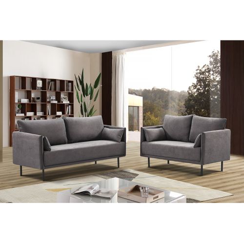 Canapé Fixe Tissu "rudy" - 132 X 78 X 88 Cm - 2 Places - Gris Foncé