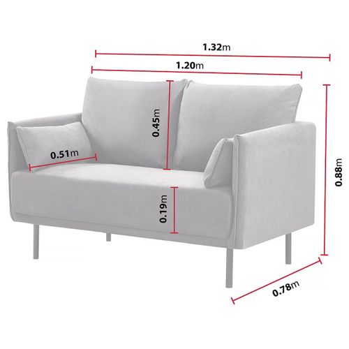 Canapé Fixe Tissu "rudy" - 132 X 78 X 88 Cm - 2 Places - Gris Foncé