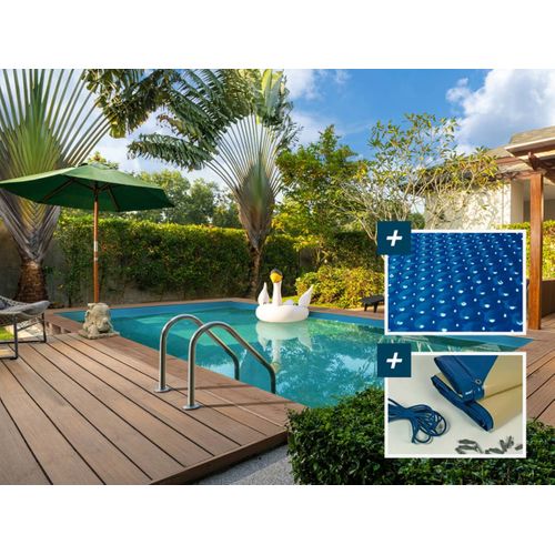 Piscine Bois Rectangle " Panama "- 6.20 X 4.10 X 1.45 M + Bâche à Bulles 180 Μ - Bâche Hiver 280 G/m