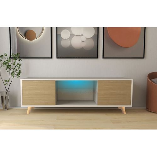 Meuble TV LED "inna" - 140 X 42 X 45 Cm - Blanc/chêne