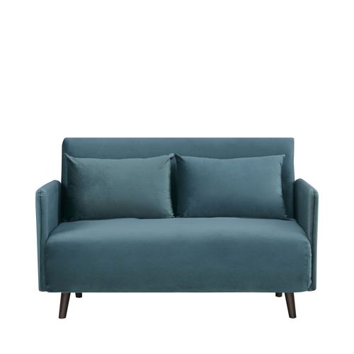 Canapé Convertible 2 Places En Velours Pieds Bois Foncé