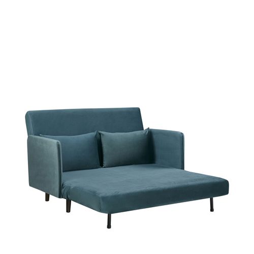 Canapé Convertible 2 Places En Velours Pieds Bois Foncé