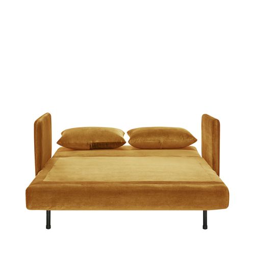 Canapé Convertible 2 Places En Velours Pieds Bois Foncé