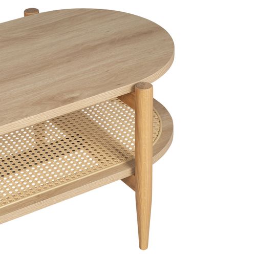 Table Basse Ovale En Bois Et Cannage