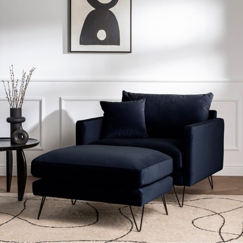 Pouf En Velours Pieds Épingles Noirs