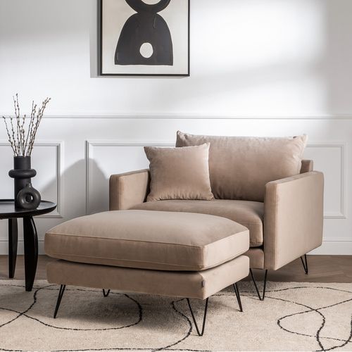 Pouf En Velours Pieds Épingles Noirs