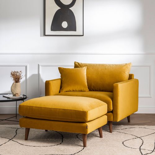 Pouf En Velours Pieds Bois Foncé