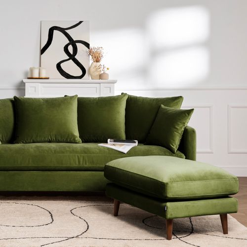 Pouf En Velours Pieds Bois Foncé