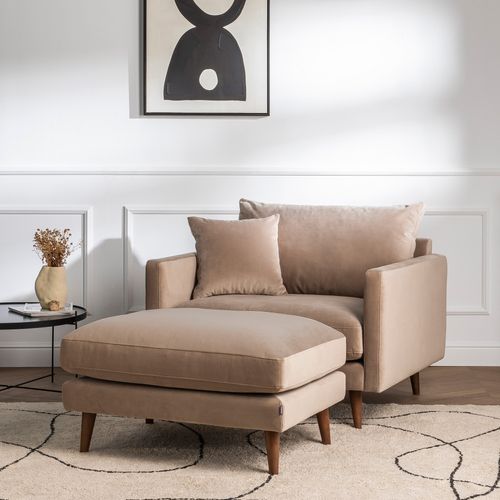 Pouf En Velours Pieds Bois Foncé