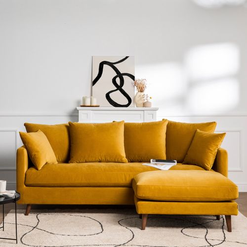 Canapé Convertible 4 Places En Velours Pieds Bois Foncé