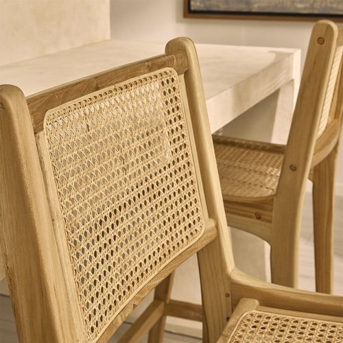 Lot De 2 Tabourets De Bar En Teck Et Cannage H65cm