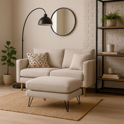 Pouf En Tissu Pieds Épingles Noirs