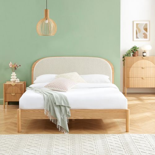 Lit En Tissu Bouclette Et Bois 160x200cm