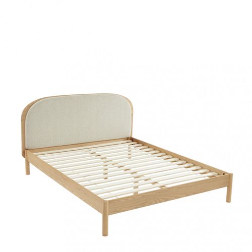Lit En Tissu Bouclette Et Bois 160x200cm