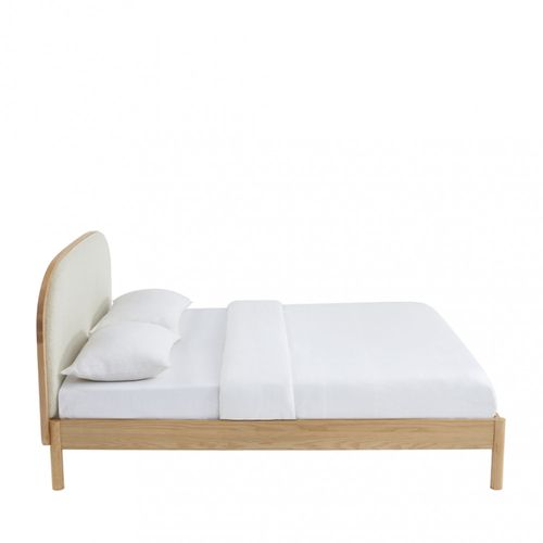 Lit En Tissu Bouclette Et Bois 160x200cm