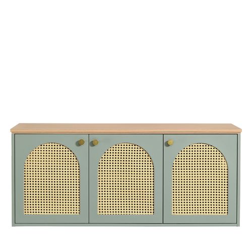 Meuble De Salle De Bain Suspendu 2 Vasques En Bois Et Cannage