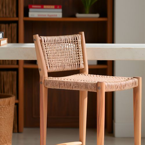 Lot De 2 Tabourets De Bar Intérieur/extérieur En Bois D'acacia Et Résine Tressée H66cm