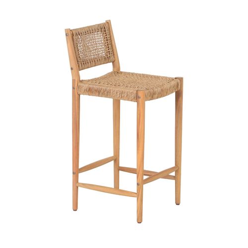 Lot De 2 Tabourets De Bar Intérieur/extérieur En Bois D'acacia Et Résine Tressée H66cm