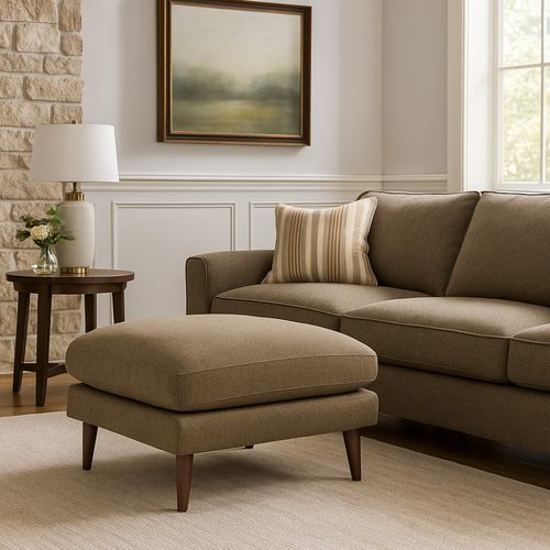 Pouf En Tissu Pieds Bois Foncé