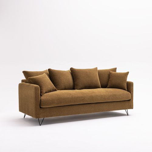 Canapé Convertible 3 Places En Tissu Pieds Épingles Noirs