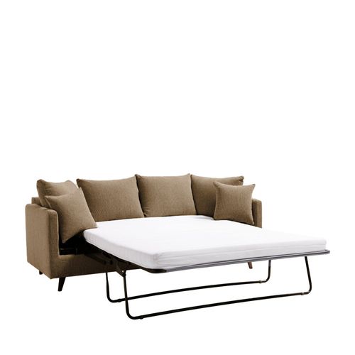 Canapé Convertible 3 Places En Tissu Pieds Bois Foncé