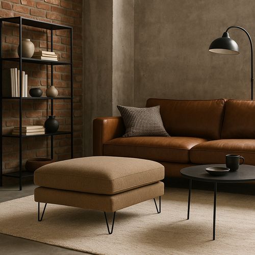 Pouf En Tissu Pieds Épingles Noirs