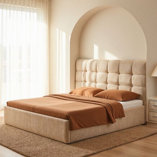 Lit Coffre Matelassé En Tissu 160x200cm