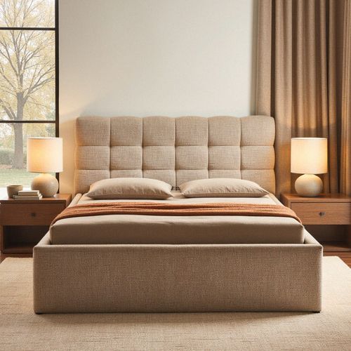 Lit Coffre Matelassé En Tissu 160x200cm