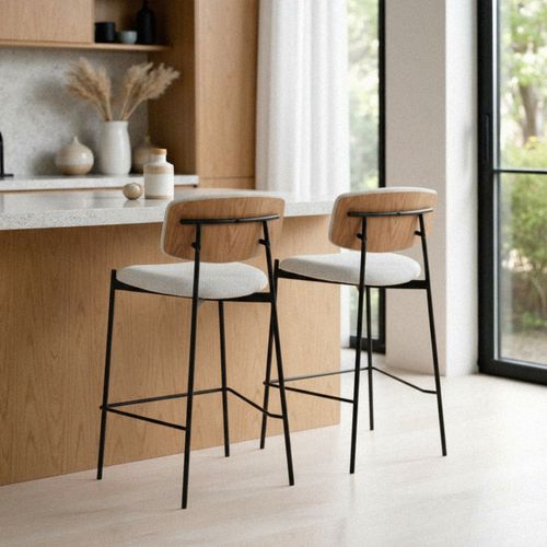 Lot De 2 Chaises De Bar En Tissu Bouclette Et Métal H65cm