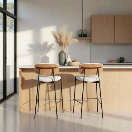 Lot De 2 Chaises De Bar En Tissu Bouclette Et Métal H65cm