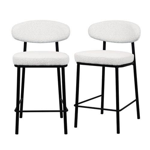 Lot De 2 Chaises De Bar En Tissu Bouclette, Bois Et Métal H65cm