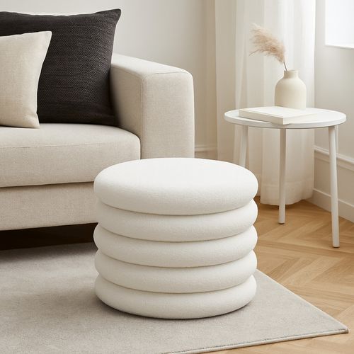 Lot De 2 Poufs Coffres Ronds En Tissu Bouclette Ø47cm