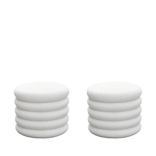 Lot De 2 Poufs Coffres Ronds En Tissu Bouclette Ø47cm