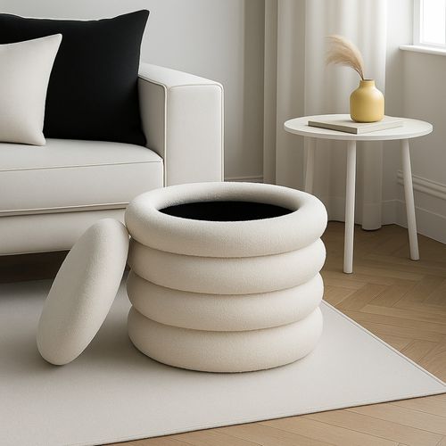 Lot De 2 Poufs Coffres Ronds En Tissu Bouclette Ø47cm