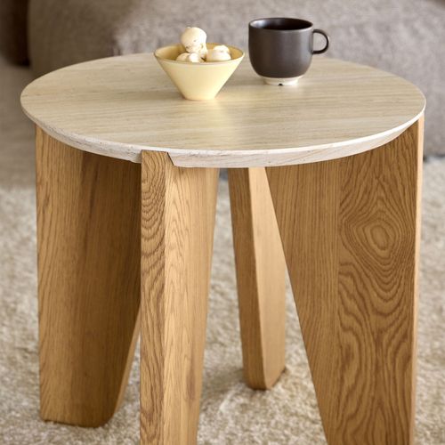 Table D'appoint Ronde En Effet Travertin Ø50cm