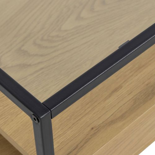 Table Basse Carrée En Verre, Bois Et Métal 80x80cm