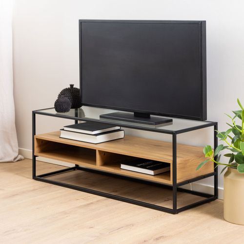 Meuble TV En Verre, Bois Et Métal L120cm