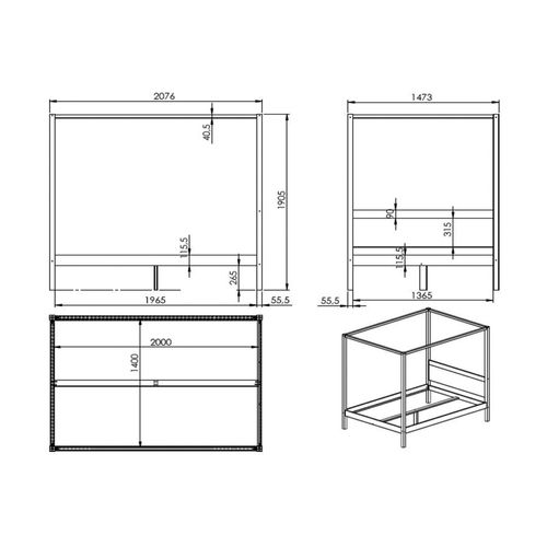 Lit à Baldaquin En Bois 140x200cm