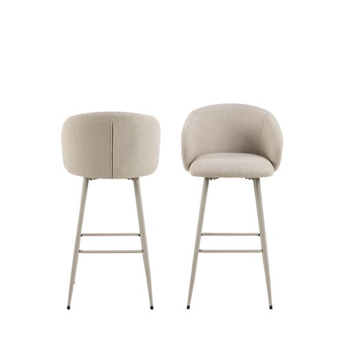 Lot De 2 Tabourets De Bar En Tissu Pieds Beiges H78cm
