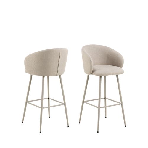 Lot De 2 Tabourets De Bar En Tissu Pieds Beiges H78cm
