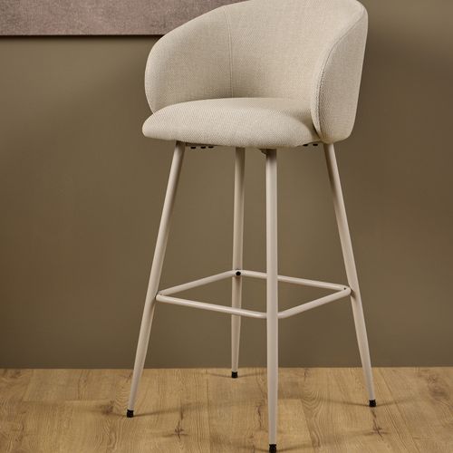 Lot De 2 Tabourets De Bar En Tissu Pieds Beiges H78cm