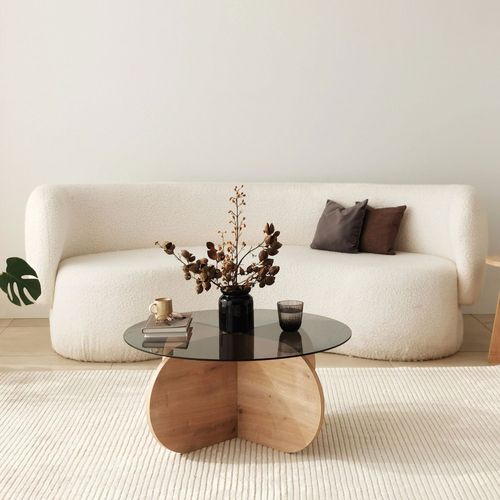 Table Basse Ronde En Verre Trempé Et Bois D.75cm