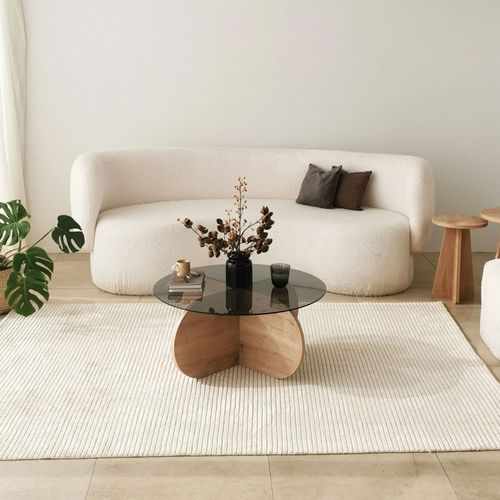 Table Basse Ronde En Verre Trempé Et Bois D.75cm