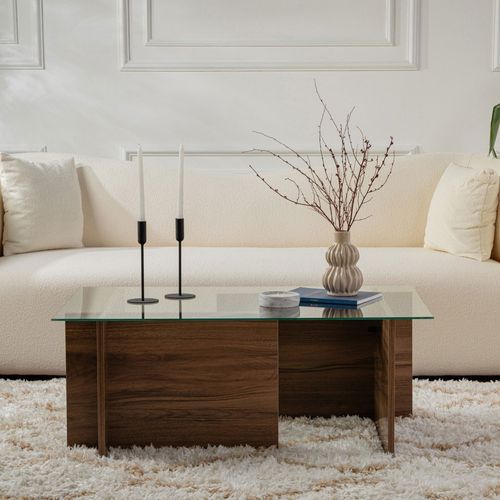 Table Basse En Verre Trempé Et Bois