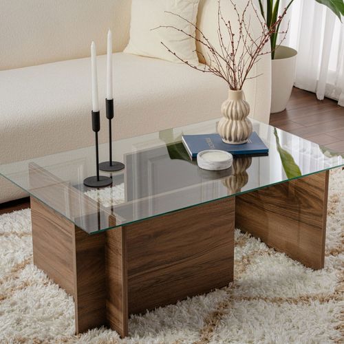 Table Basse En Verre Trempé Et Bois